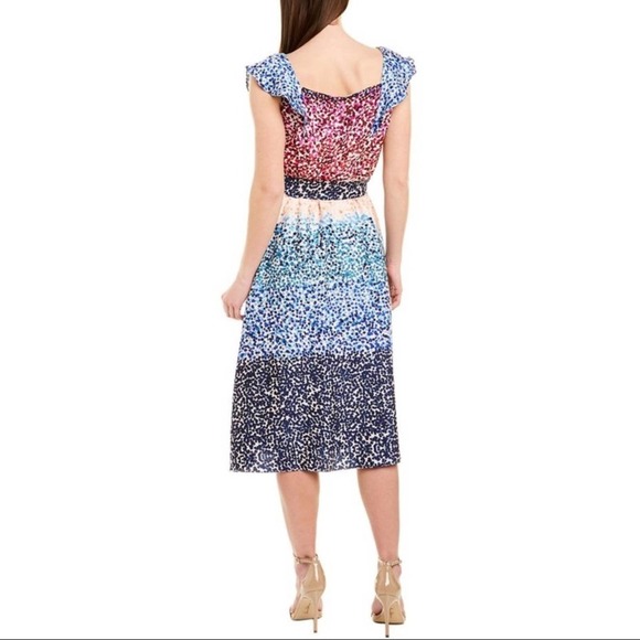 JULIA JORDAN JJ37939 A-Line Tie Waist Belt Multicolor Dot Midi Dress Size 8 NEW - Picture 2 of 11